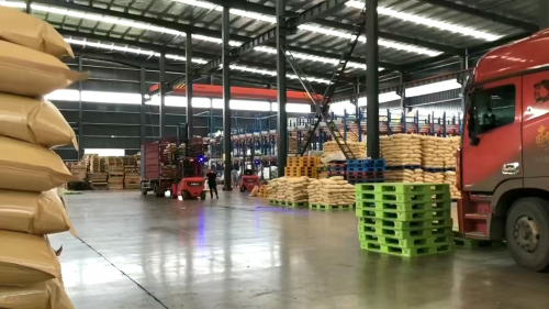 工厂厂区装车作业，砂浆产品准备运输到施工现场