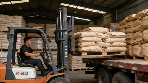 HPMC纤维素工程用产品在淄博聚隆纤维素有限公司厂区装车现场