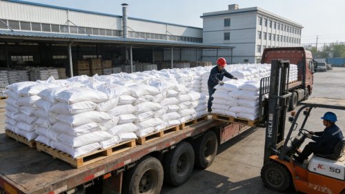 工厂员工操作羟丙基甲基纤维素产品装车