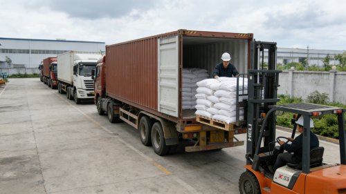 叉车将羧甲基纤维素钠吨袋装入货车